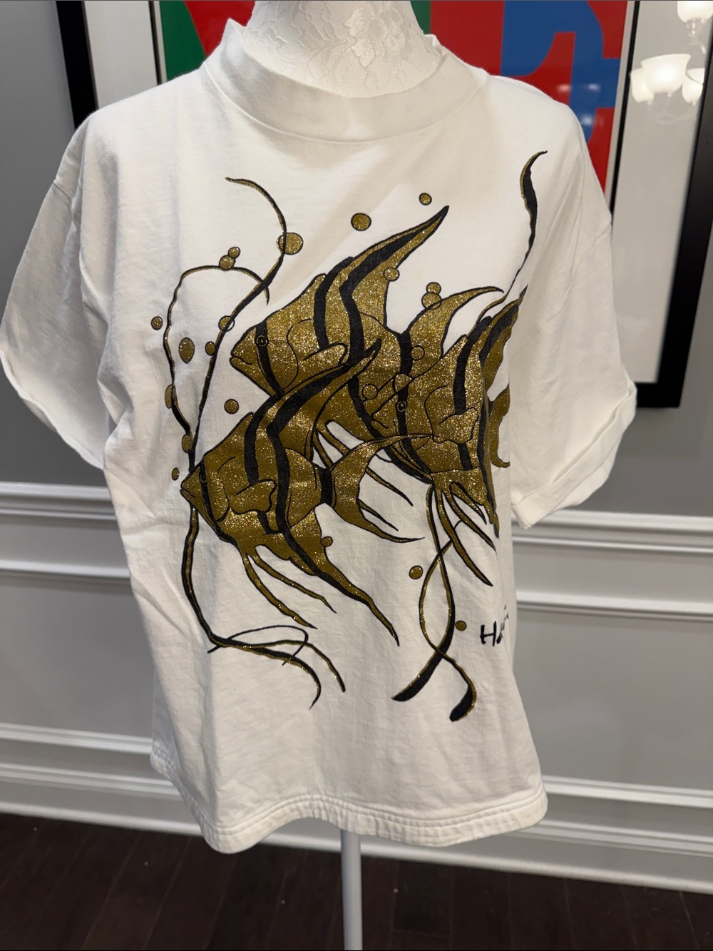 Vintage 80s Diamond Dust Hawaii Glitter Angelfish T Shirt